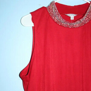 ANNALEE + HOPE Made in the USA Swing Dress Pearl Mock Neck Sleeveless Red XL